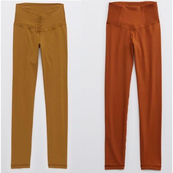 NWT Aerie High Waisted Lace up & Smocked Leggings Workout Bundle Of 2 Size XL - Picture 2 of 11